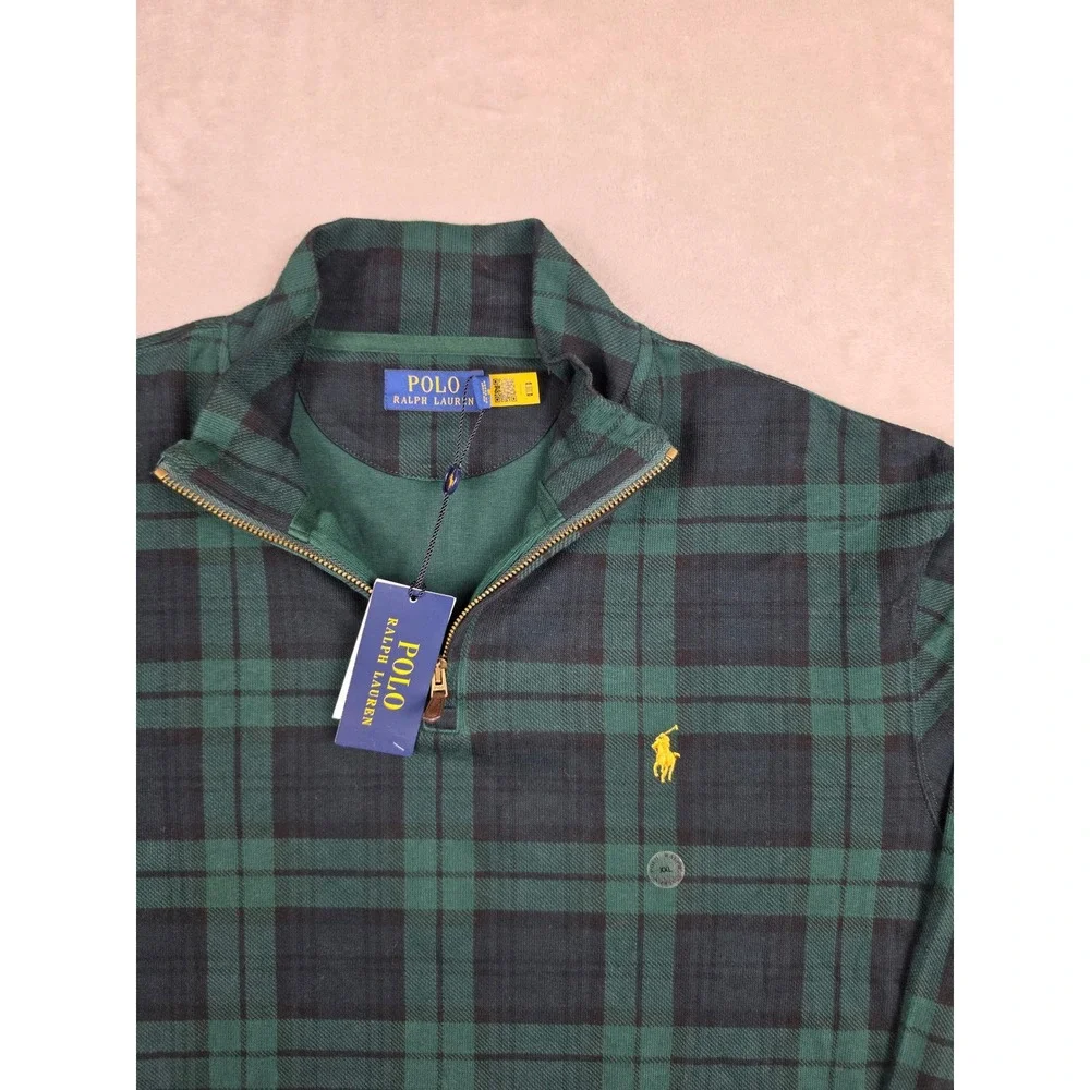 Polo Ralph Lauren Estate Rib Quarter Zip Sweater Mens XXL Green Black Plaid